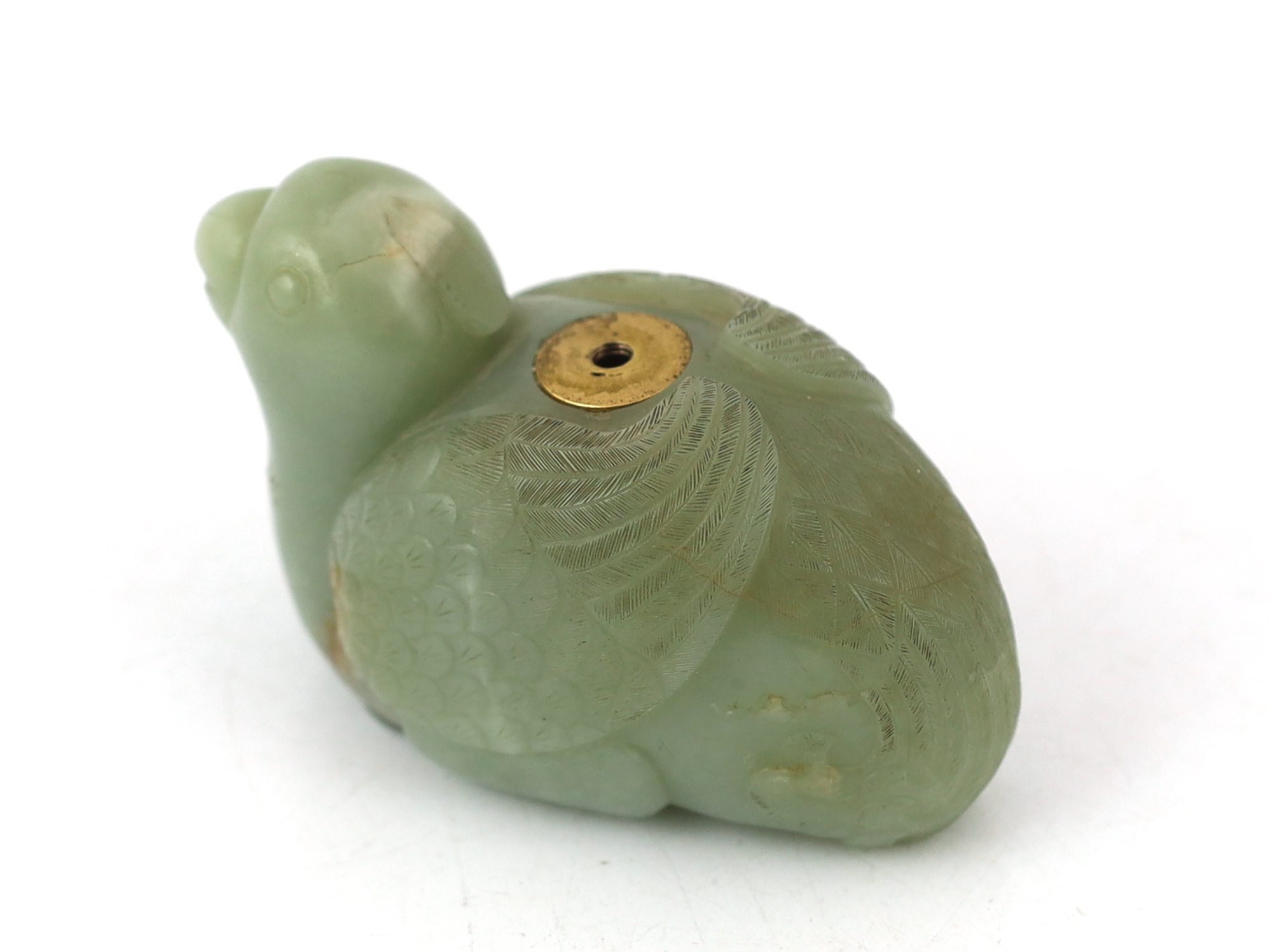 A Chinese celadon jade 'quail' waterdropper, 18th / 19th century